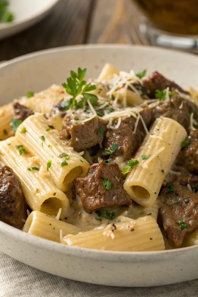 Garlicky Steak Tips Rigatoni Recipe