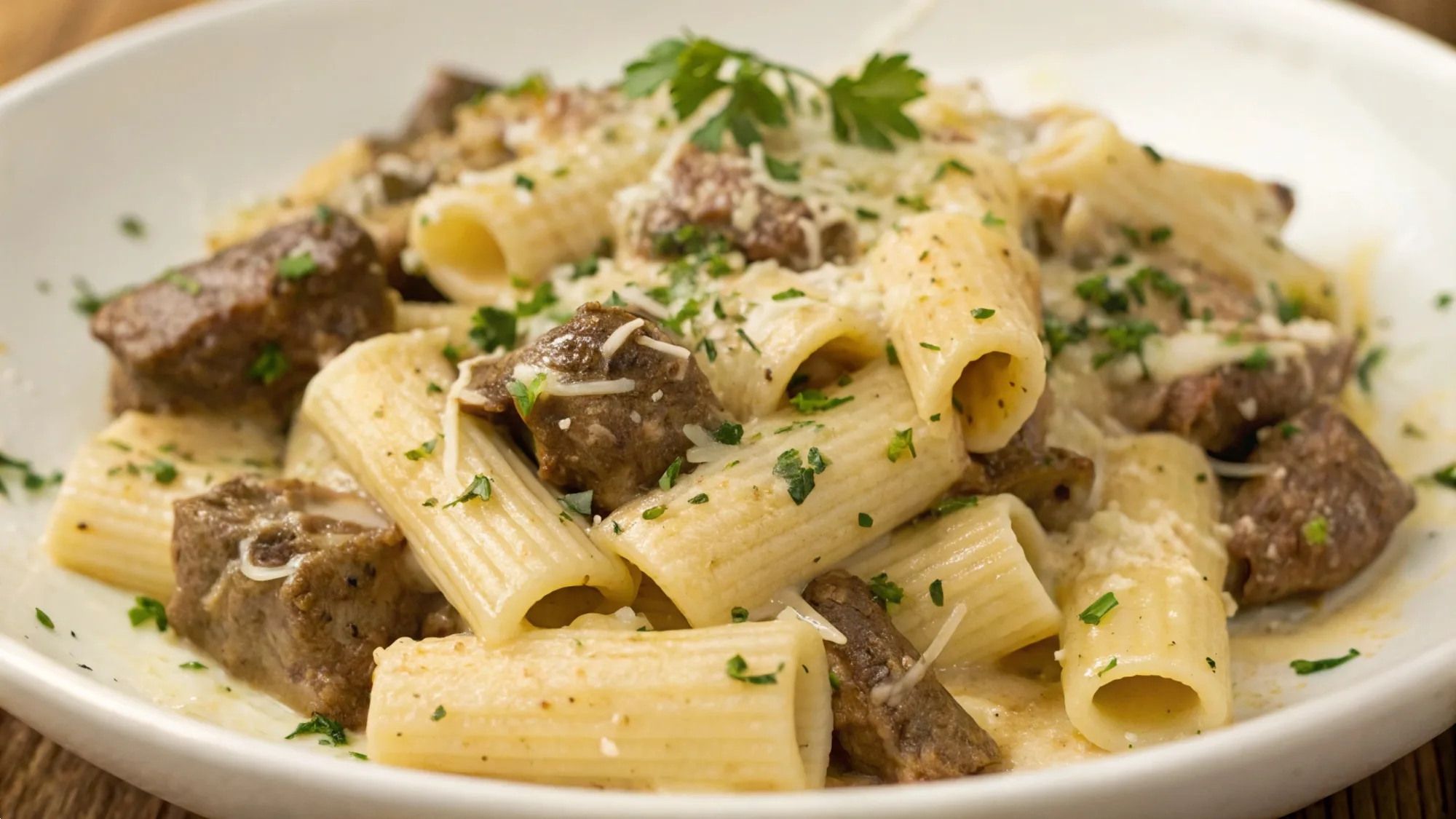 Garlicky Steak Tips Rigatoni Delight