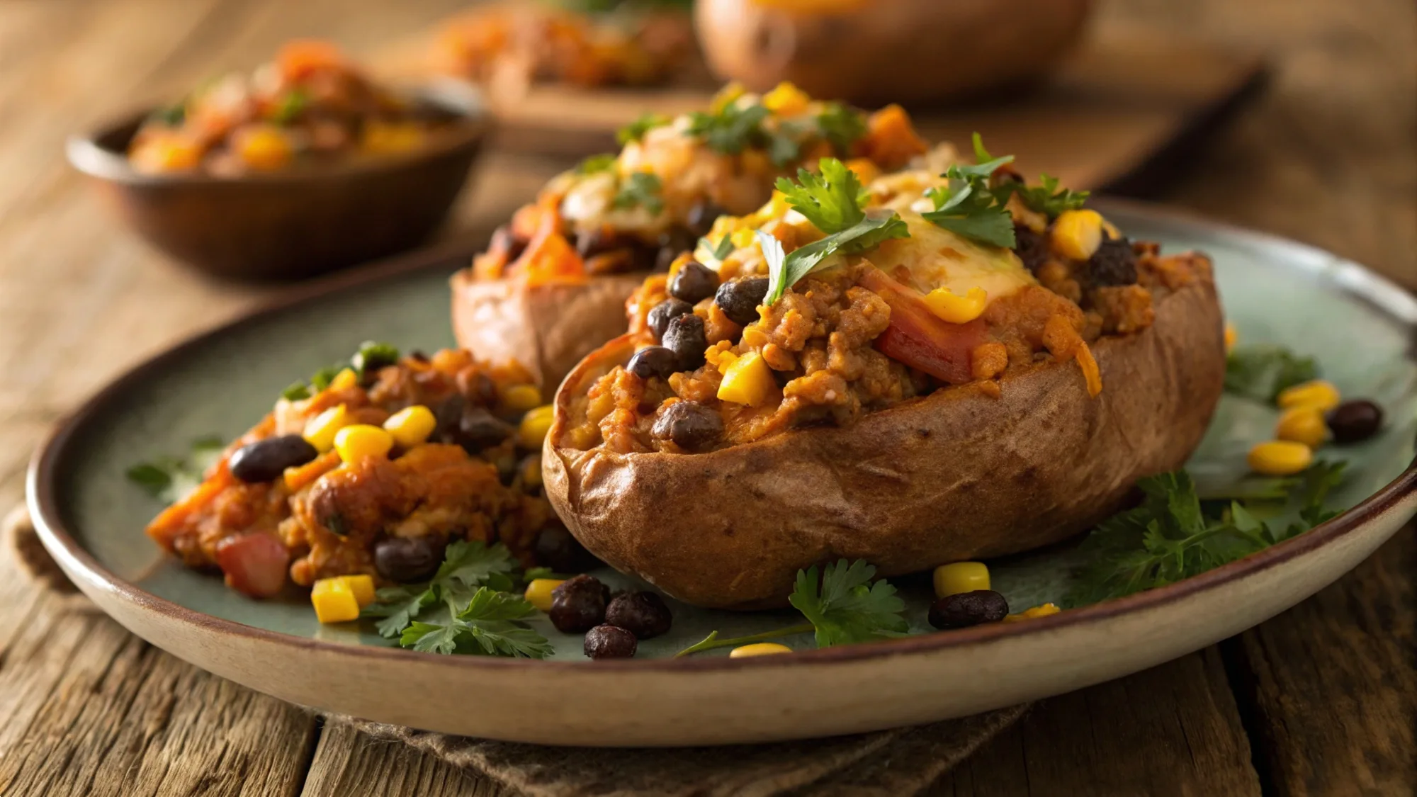 Ground Turkey Stuffed Sweet Potatoes