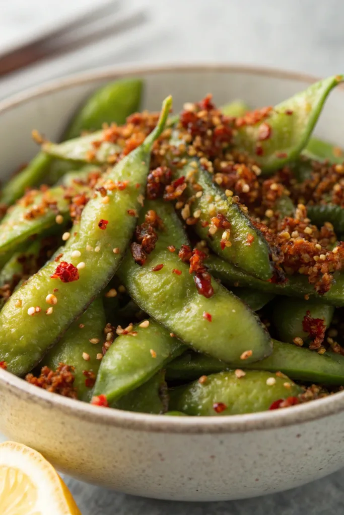 Spicy Garlic Edamame