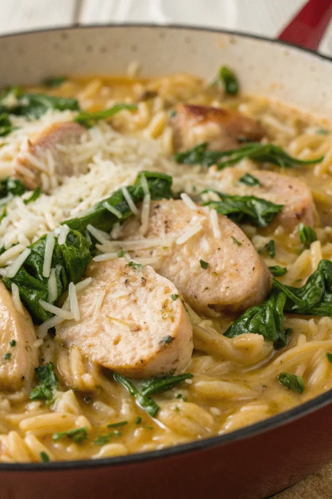 Creamy Chicken Sausage Orzo recipe