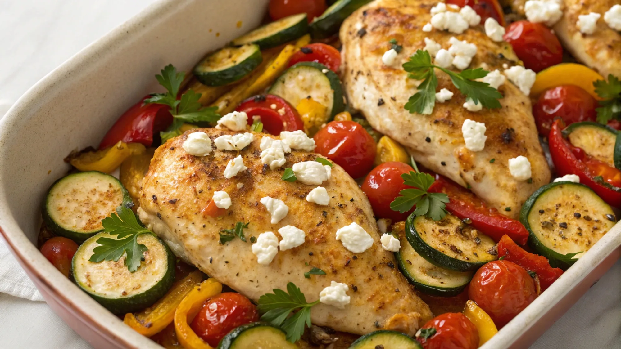 Mediterranean Chicken Zucchini Bake