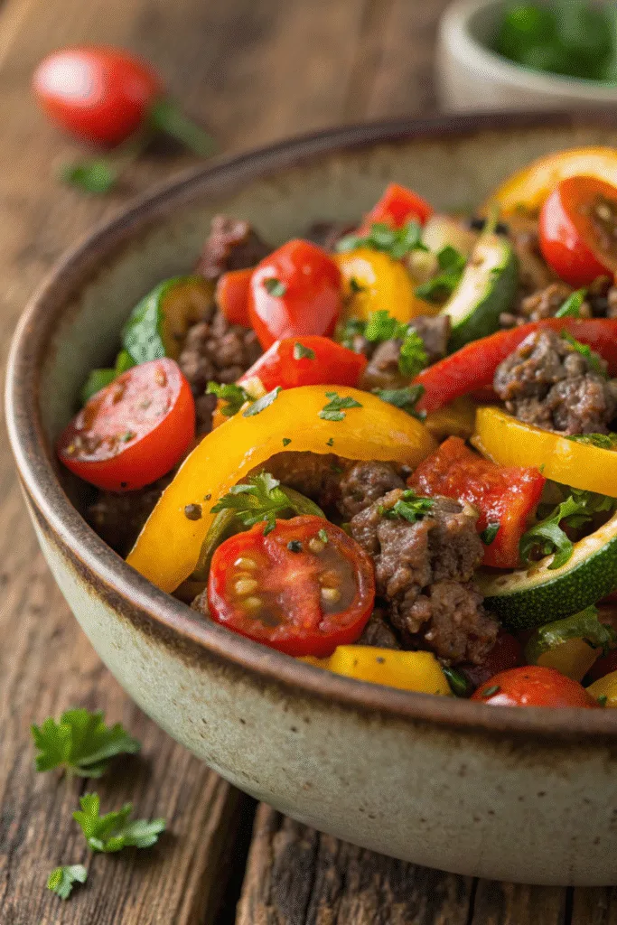 Mediterranean Ground Beef Stir Fry recipe