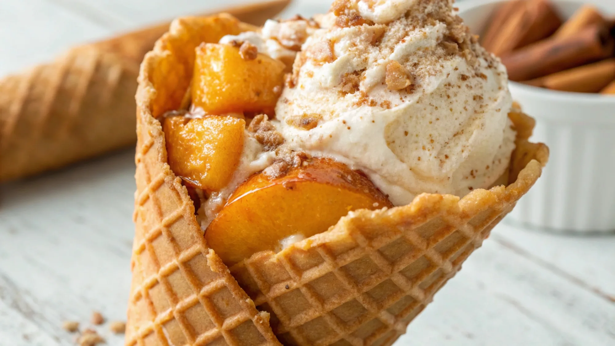 Peach Cobbler Cheesecake Cones