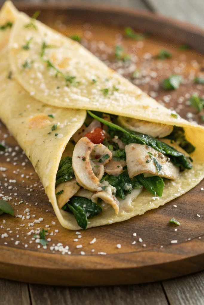 Savory Spinach Mushroom Chicken Crêpes