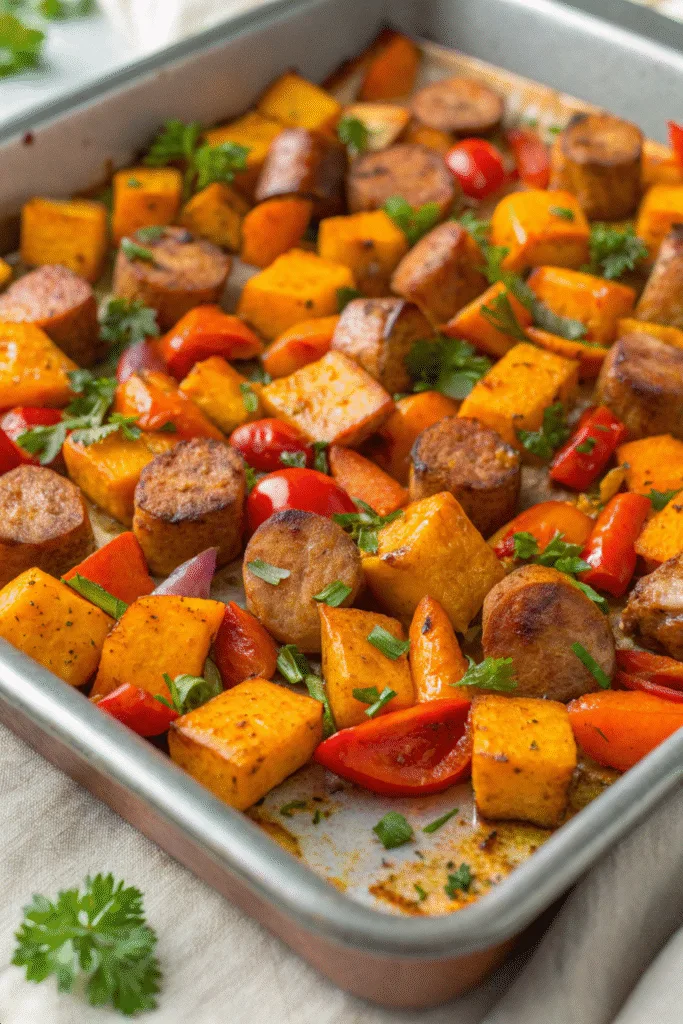 Sheet Pan Sausage Sweet Potatoes recipe