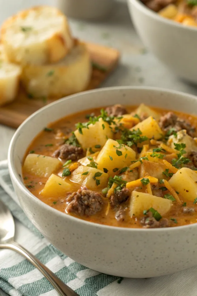 Cheesy Hamburger Potato Soup recipe