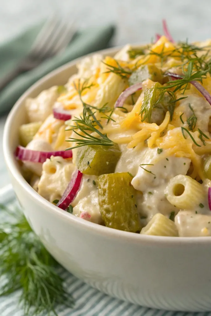 Dill Pickle Cheddar Pasta Salad recipe