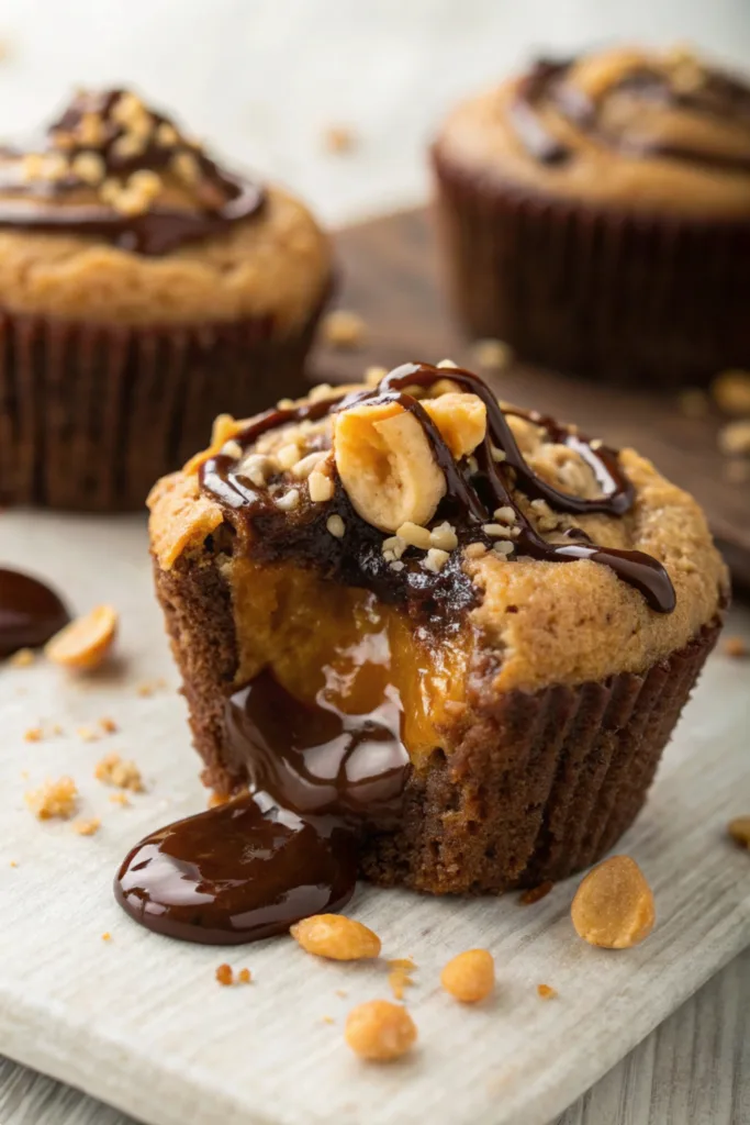 Gooey Peanut Butter Lava Cupcakes