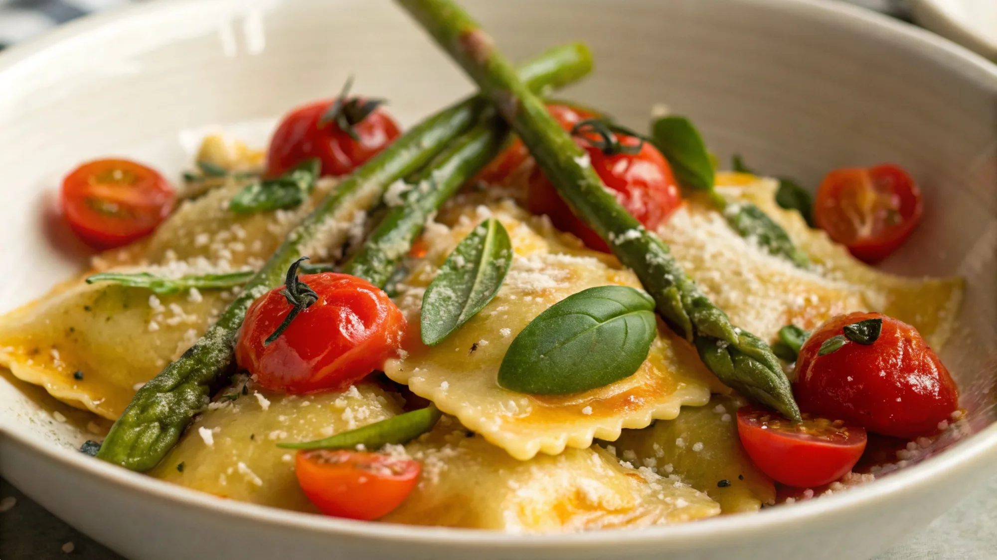 Ravioli with Tomatoes and Asparagus