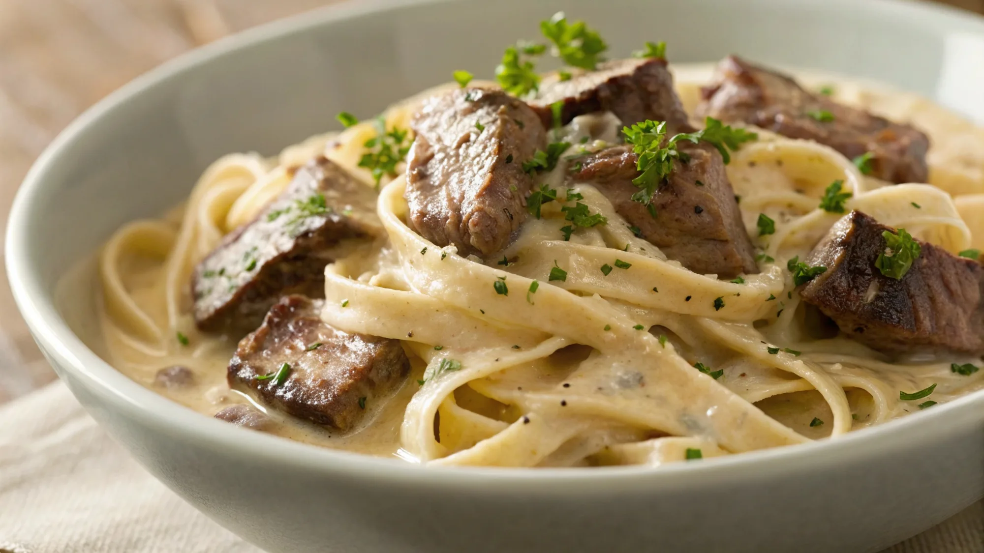 Steak Bites Alfredo Pasta