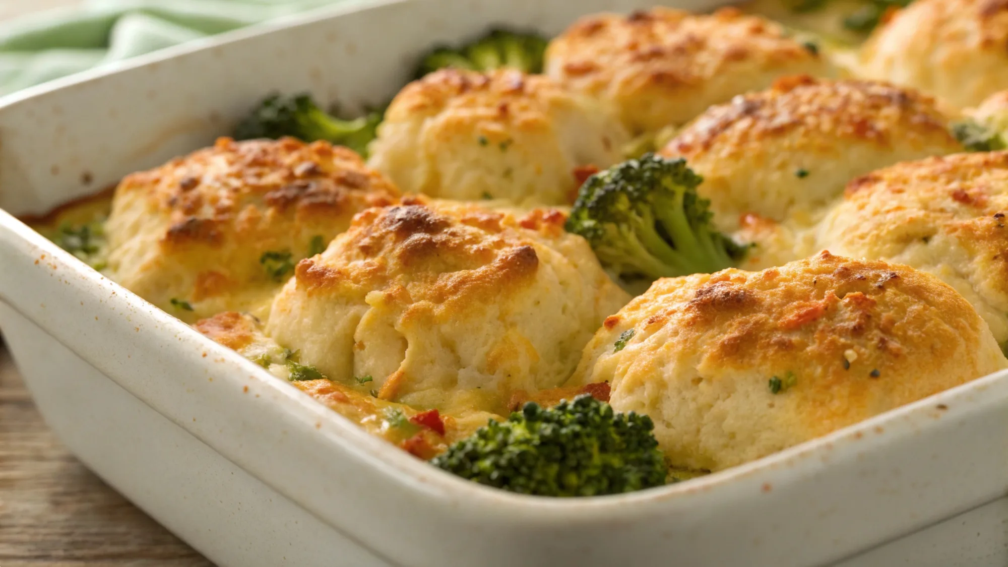 Broccoli Cheddar Biscuit Casserole