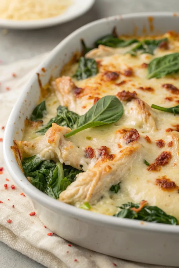 Cheesy Chicken Spinach Bake