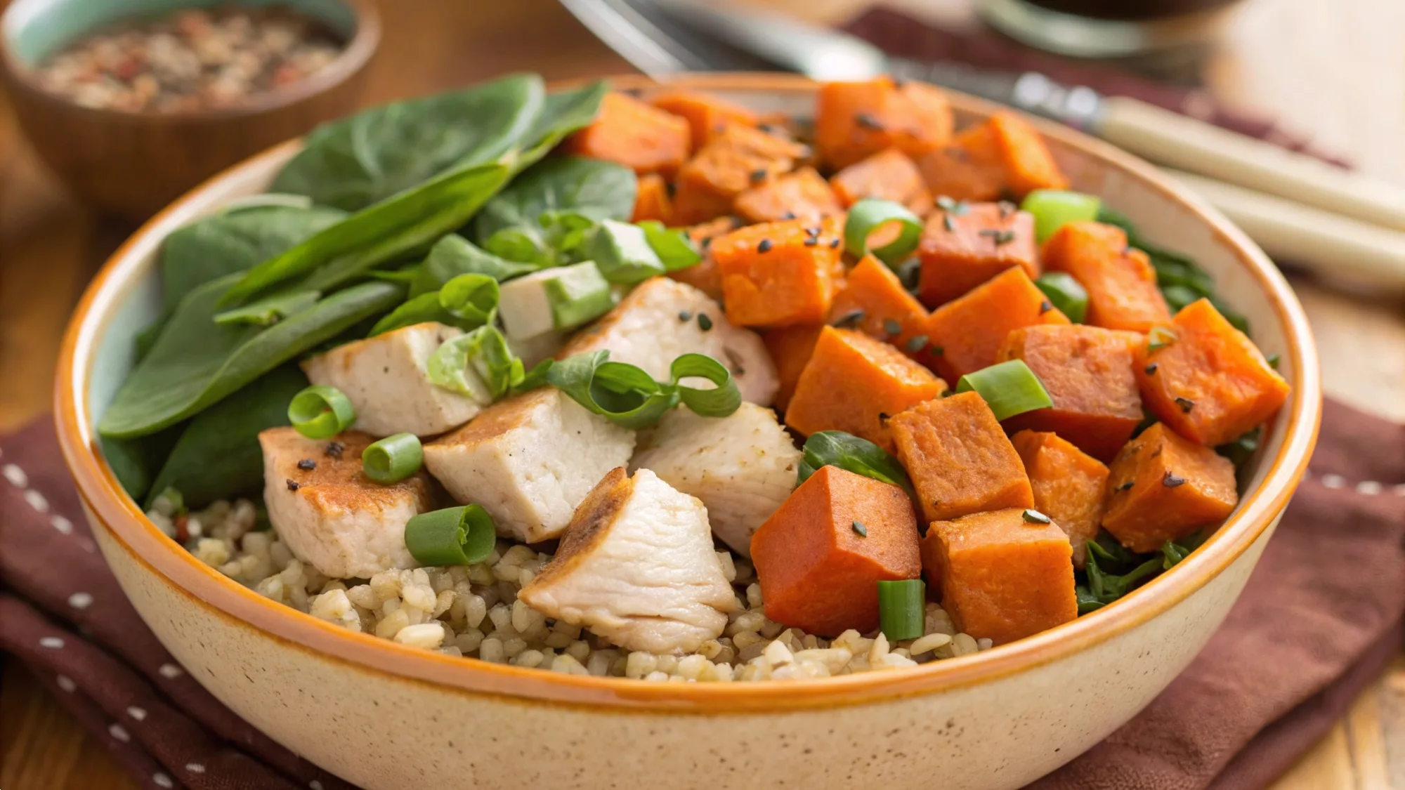 Chicken Sweet Potato Rice Bowl