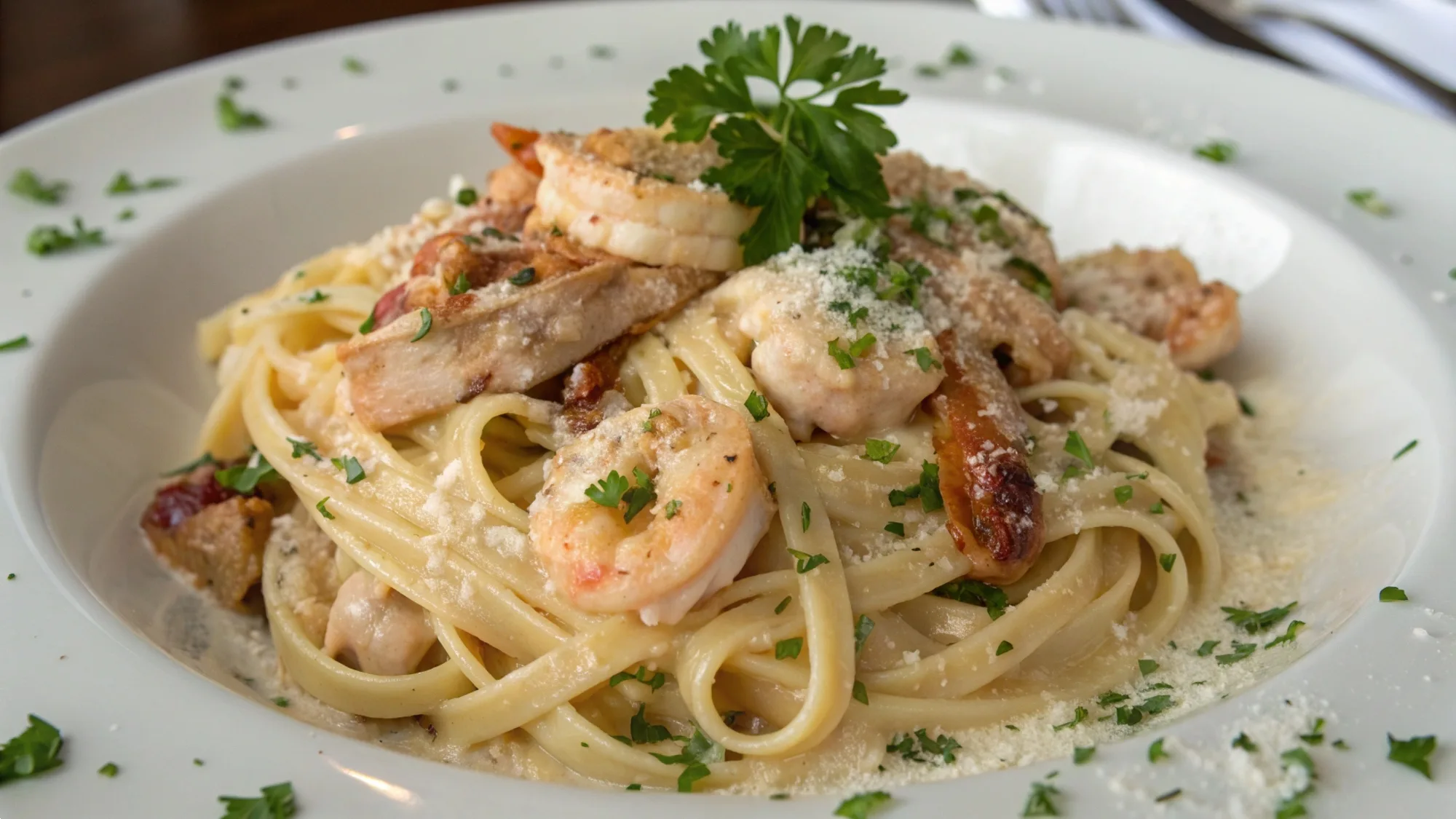 Chicken and Shrimp Carbonara