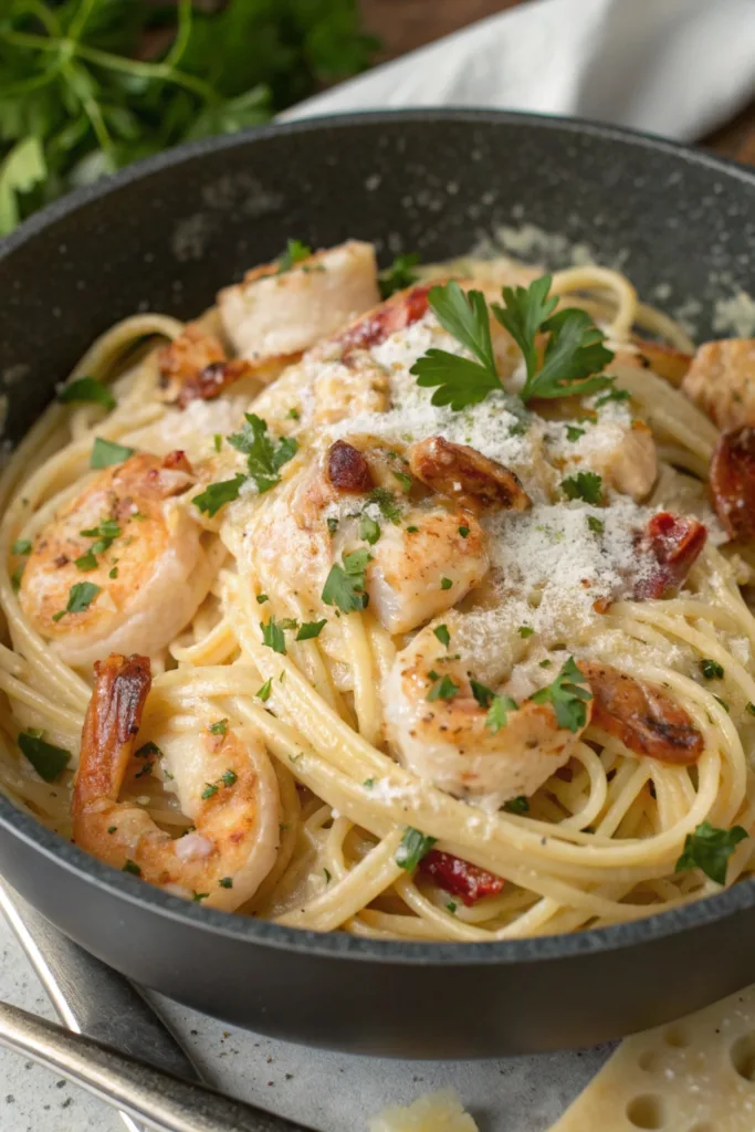 Chicken and Shrimp Carbonara recipe