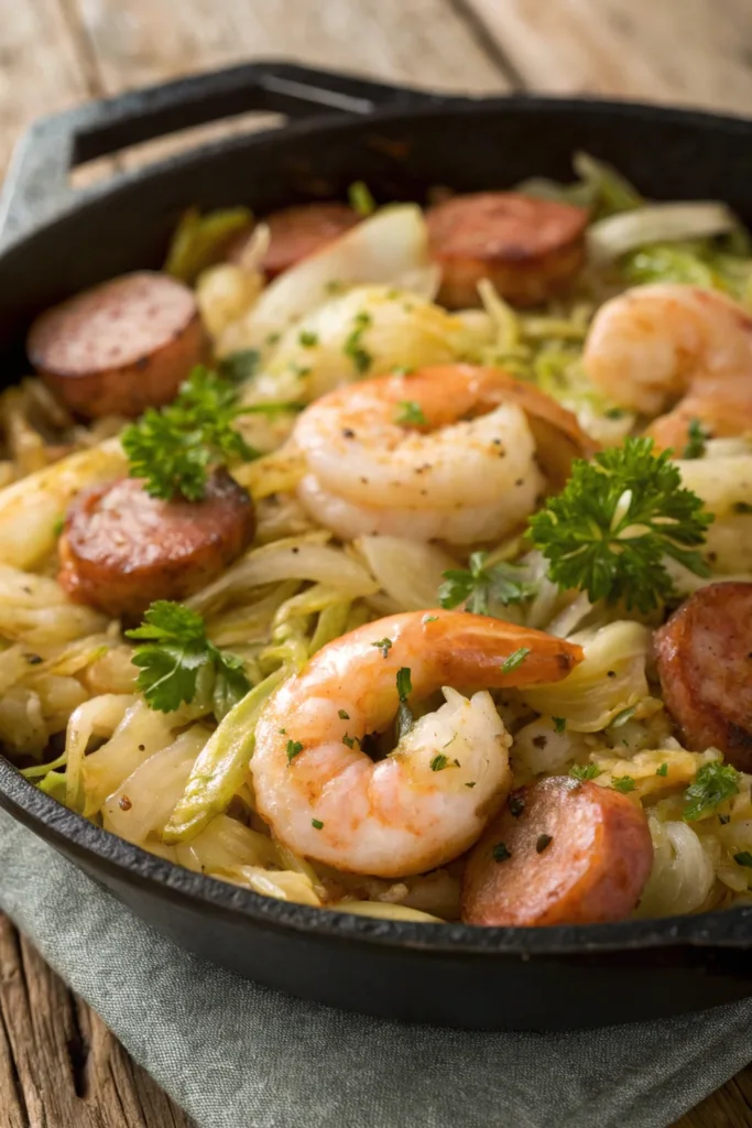 Fried Cabbage Shrimp Sausage