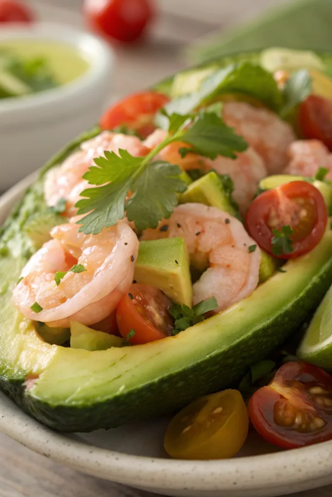 Shrimp Avocado Cucumber Boats recipe