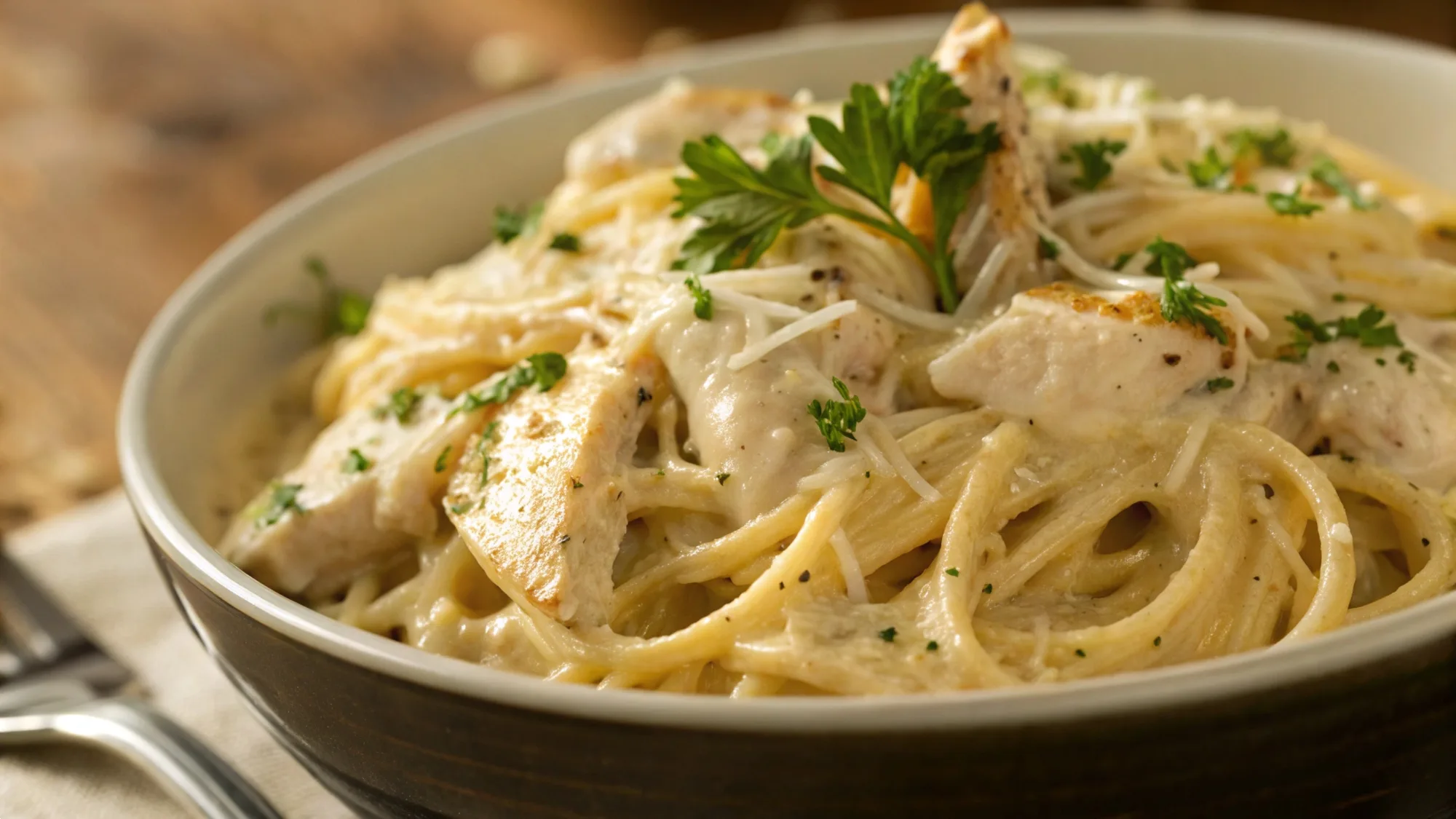 Chicken Alfredo Three-Cheese Spaghetti recipe