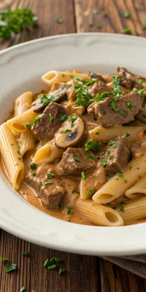 Creamy Beef Stroganoff Penne recipe