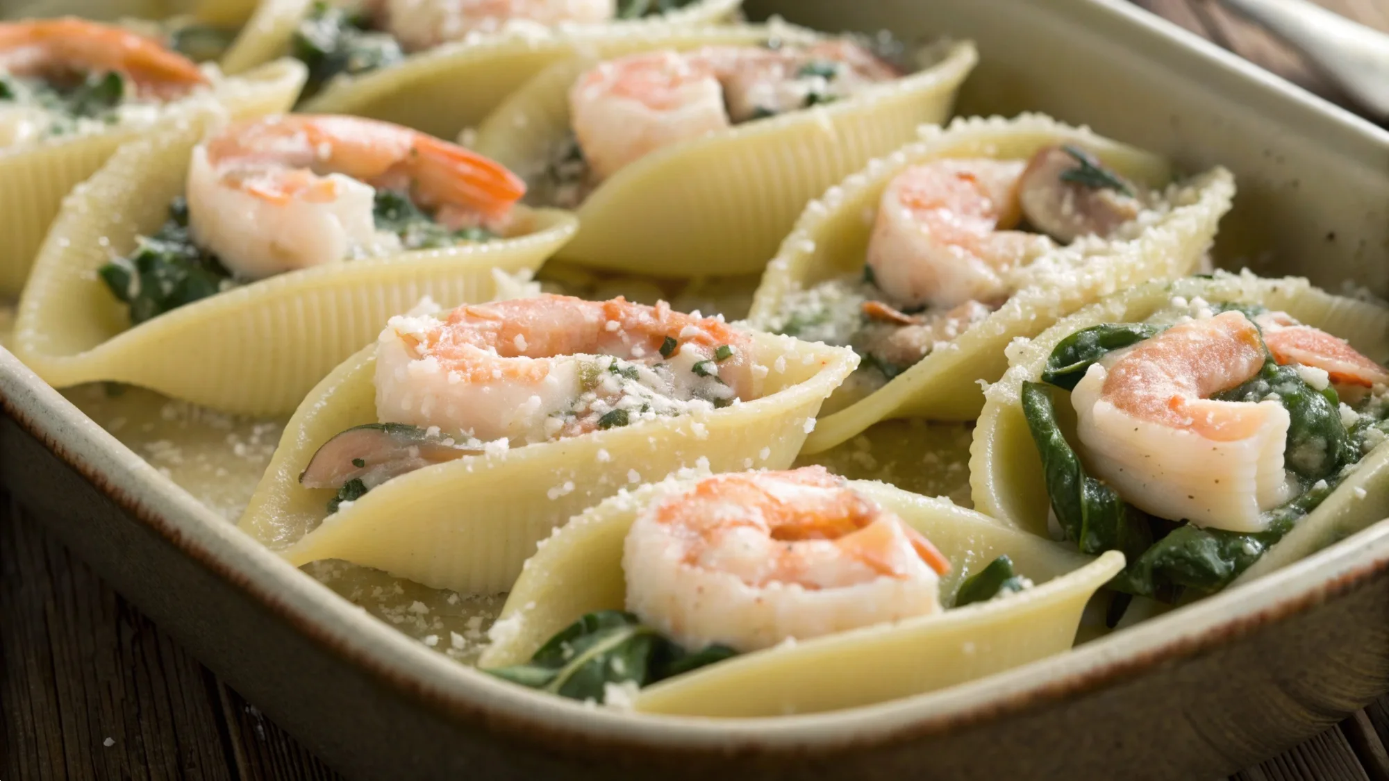 Creamy Spinach Mushroom Shrimp Shells recipe