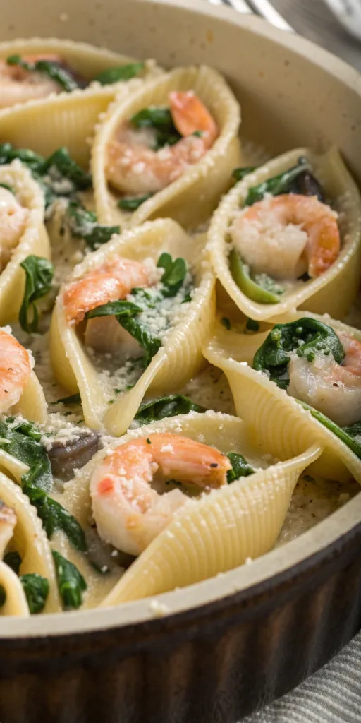 Creamy Spinach Mushroom Shrimp Shells