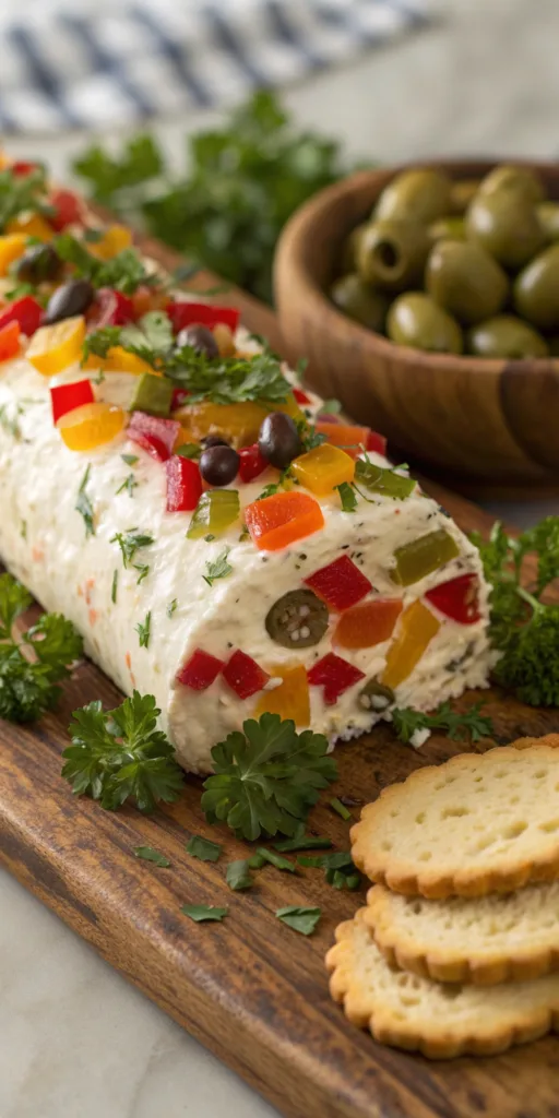 Festive Antipasto Cream Cheese Log recipe