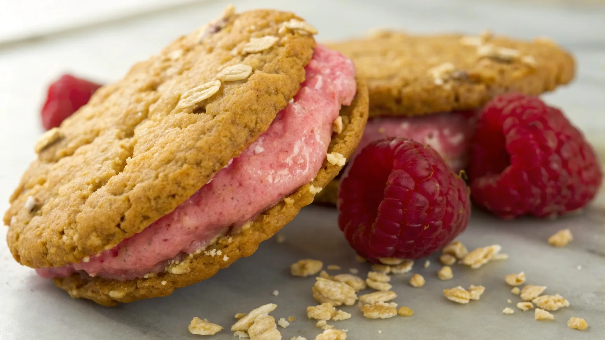 Frozen Raspberry Oat Sandwiches