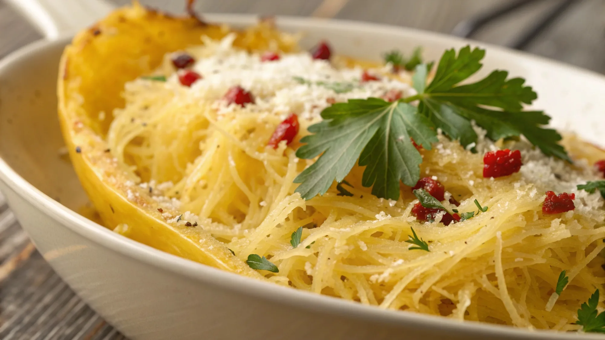 Garlic Parmesan Stuffed Spaghetti Squash