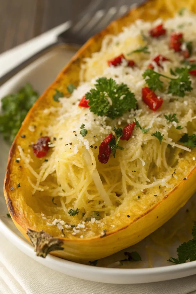 Garlic Parmesan Stuffed Spaghetti Squash recipe