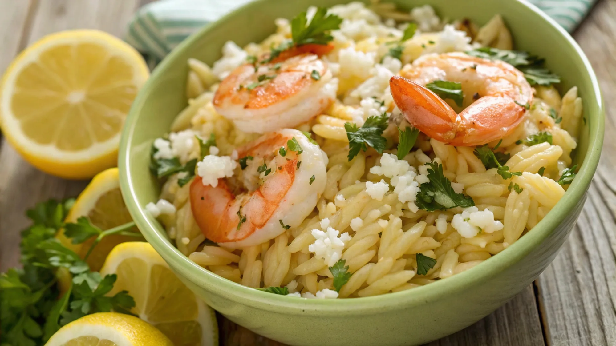 Lemon Feta Orzo Shrimp