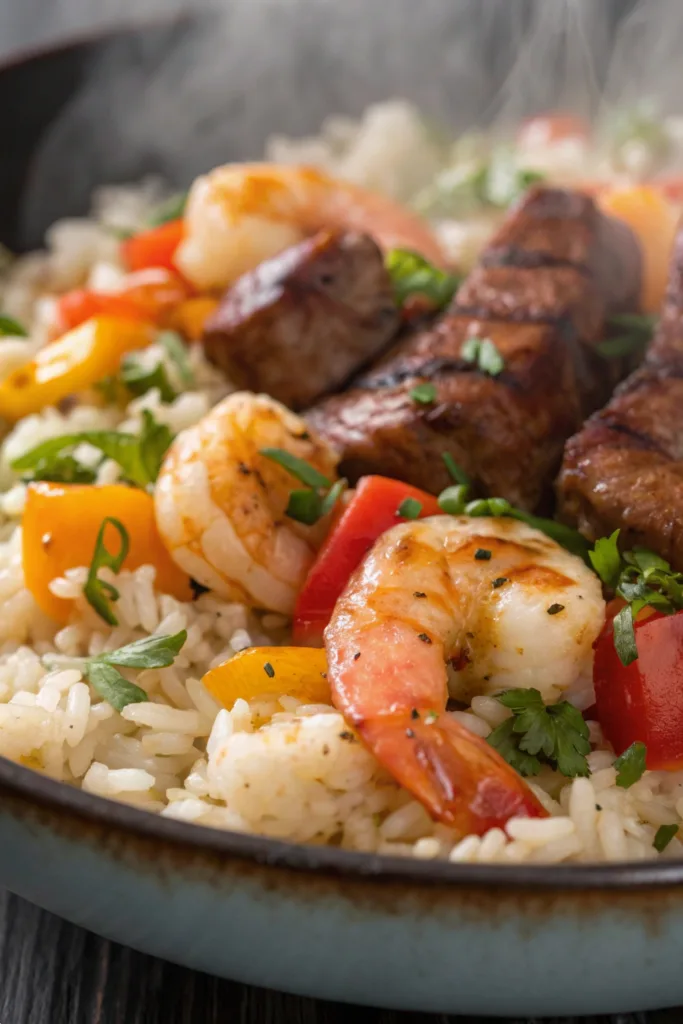 One-Pan Steak Shrimp Rice