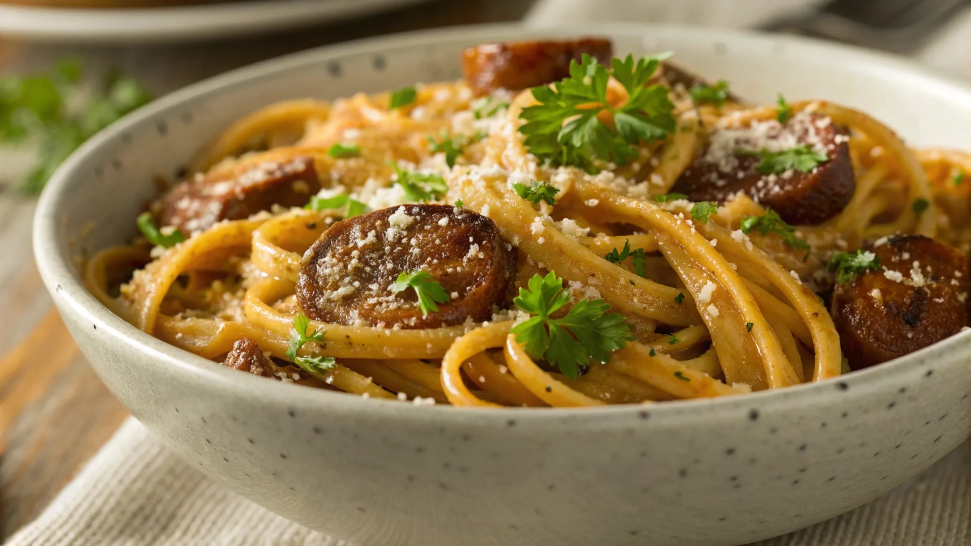 Sticky Honey Garlic Sausage Pasta