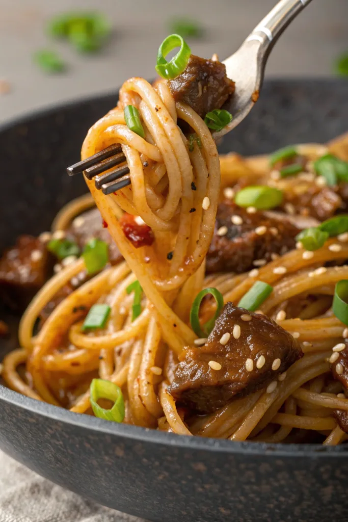 Sweet and Spicy Garlic Steak Pasta